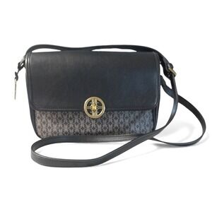 Fossil Shoulder Bag Black Monogram Flap Crossbody Purse